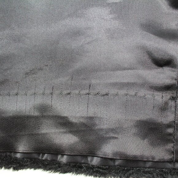 VTG 50s 60s Faux Fur Jacket Black Belted Satin Lined Stand Collar Swing Coat M - Picture 15 of 16